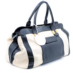 CHLOÉ BEIGE BLACK LEATHER COLORBLOCK LARGE ALICE SATCHEL TRAVEL BAG GIFT IDEA